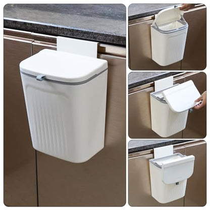 Zopnny Hanging Trash Can with Lid, 3.2 Gallon Under Sink Waste Bin | 12L Small Garbage Can for Cabinet Door or Wall Mount, Kitchen Compost Bin for Food Waste, White, 1 Pack