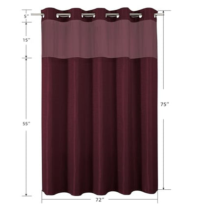 Colorful Star No Hook Waffle Shower Curtain with Snap in Fabric, Waterproof Shower Curtains with See Through Top Window, Hotel Luxury Heavy Duty Bathroom Curtain and Liner Set, 72'' x 75'', Burgundy - color: Burgundy, size: 72"W x 75"L (Pack of 1)