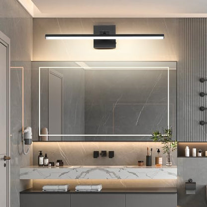 LED Bathroom Vanity Light, Modern Bathroom Light Fixture Over Mirror (3000K/4000K/6000K, Dimmable), Vanity Light Bar with Angle Adjustable, 24 Inch, Black - color: Black, size: 24 inch