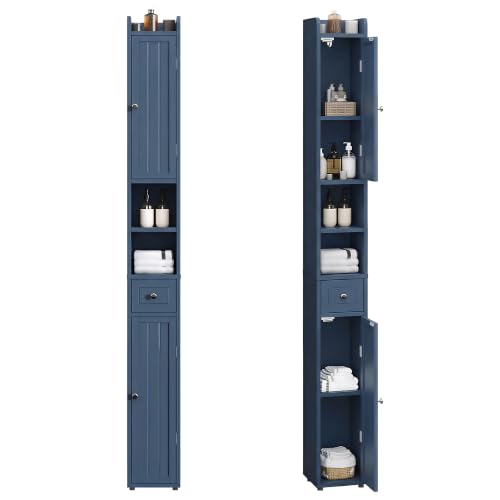 ChooChoo Narrow Bathroom Storage Cabinet with Adjustable Shelves and Drawer | Tall Slim Storage Cabinet, Freestanding Cupboard for Small Spaces, Blue - color: Blue, size: 7.87"D x 7.87"W x 70.87"H