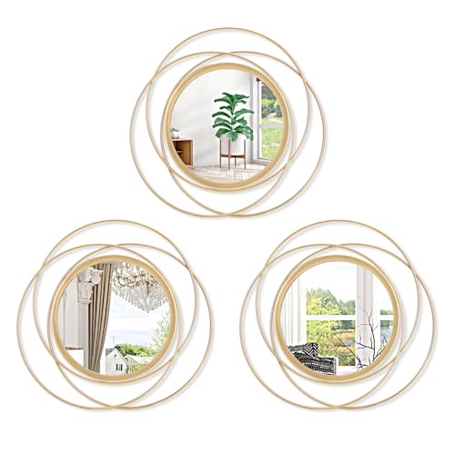 3 Set Gold Circle Mirrors for Wall Decor - Metal Art Small Round Mirror Sets - Hanging Wall Sculpture for Bedroom, Living Room, Entryway 12'' - color: Round-gold, size: 3 Set 12"L x 12"W