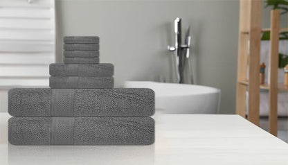 ELITE 8-Piece Zero Twist Cotton Bath Towel Set – 100% Cotton Luxury Towels – Ultra Soft, Fluffy & Absorbent – Quick Dry, Durable & Fade Resistant – Spa Quality Bath, Hand & Washcloth Set (Grey) - color: Grey