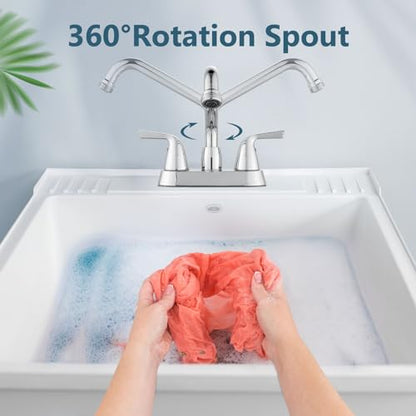 Aolemi Utility Laundry Sink Faucet,3/4" NPT Threaded End,Polish Chrome | 4-Inch Centerset Laundry Faucet For 2-3 Hole Utility Sinks,With 2 Handles,Swivel Stainless Steel Spout and Supply Lines - color: Polish Chrome