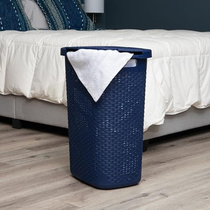Mind Reader Slim Laundry Hamper with Lid, 60L Tall Clothes Basket, Narrow Tapered Design for Bathrooms, Closets and Laundry Rooms, Plastic, Navy - color: Navy, size: 1 Piece