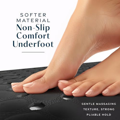 SlipX Solutions 39"x16" Power Grip Non Slip Bathtub Shower Mat, Black | Stronger Wet Surface Protection, Soft Under Foot, 265+ Suction Cups, Large Drainage Holes - color: Solid Black