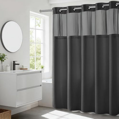 River Dream Heavyweight No Hooks Required Dotted Waffle Weave Shower Curtain with Snap in Liner - 71W x 74H,Hotel Grade,Spa Like Bath Curtain,Graphite Grey - color: Graphite Grey, size: 71"W x 74"L (Pack of 1)