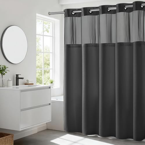 River Dream Heavyweight No Hooks Required Dotted Waffle Weave Shower Curtain with Snap in Liner - 71W x 74H,Hotel Grade,Spa Like Bath Curtain,Graphite Grey - color: Graphite Grey, size: 71"W x 74"L (Pack of 1)