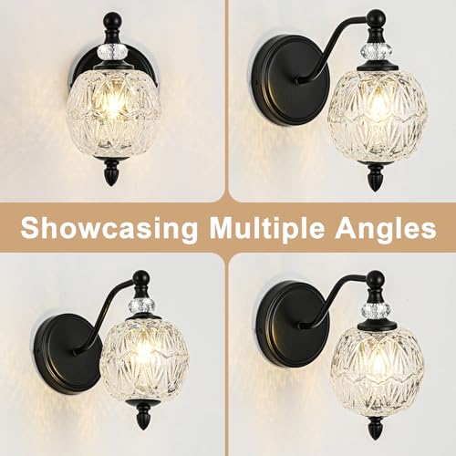 1 Piece Matte Black Wall Sconce, 1-Light Mid Century Farmhouse Style Wall Sconce with Globe Glass Shade, Retro Light for Bathroom, Bedroom, Living Room, Powder Room - color: Black, size: 1 Light
