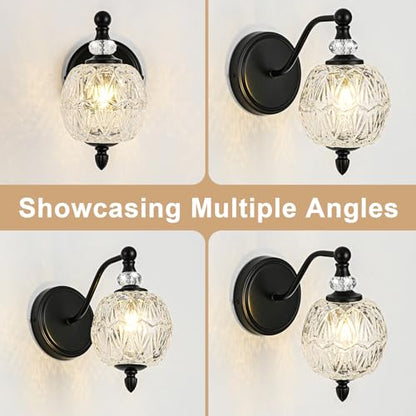 1 Piece Matte Black Wall Sconce, 1-Light Mid Century Farmhouse Style Wall Sconce with Globe Glass Shade, Retro Light for Bathroom, Bedroom, Living Room, Powder Room - color: Black, size: 1 Light