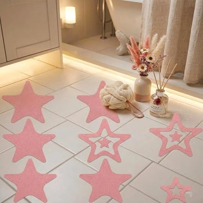 LOGOFUN 12 Pcs Star Anti-Slip Bathtub Stickers, Pink | Provides Textured Traction Points to Smooth Tub and Shower Surfaces, For Bathrooms, Steps, Tiles, and Clean Flat Areas