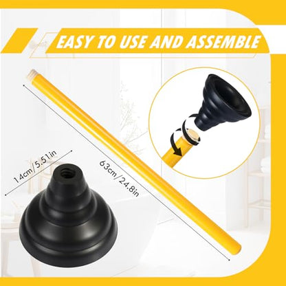4 Pcs Heavy Duty Toilet Plunger with Long Wooden Handle Force Suction Cup 26.38"x5.51" Black Rubber Toilet Plunger Removes Clogs Without Holder for Bathroom Drains Sink