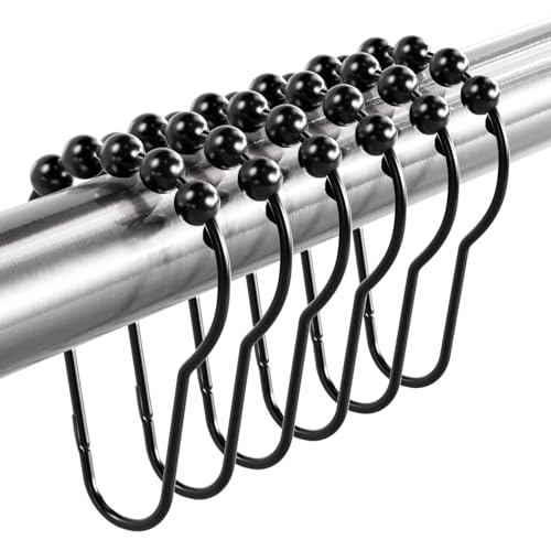 Titanker Shower Curtain Rings Hooks, Rust-Resistant Metal Shower Curtain Hooks for Bathroom Shower Rods Shower Hooks Shower Rings for Curtain - Set of 12, Matte Black - color: Matte Black