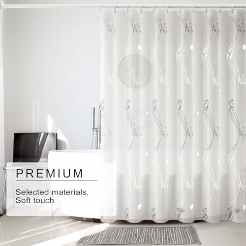 TIKABC Shower Curtain Liner, 4G PEVA Shower Liner, Plastic Waterproof Shower Curtains, 72x72 inch with Grommet Holes 3 Magnetic Weights - color: White Fireworks