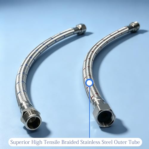 12 Inch Faucet Supply Lines, 3/8 OD Comp (Male) x 3/8 Comp (Female) Connector Braided Stainless Steel Extension Hoses for Bathroom Kitchen Sink（1 Pair）