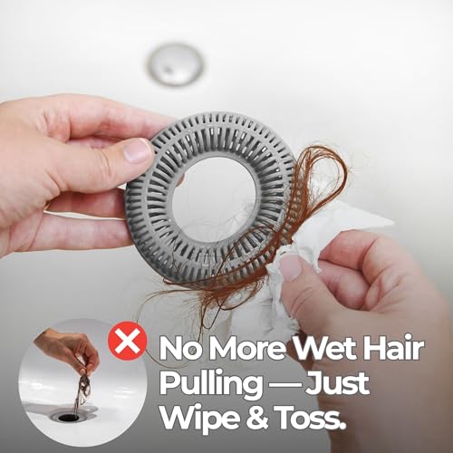 TubRing Pop-Up Drain Protector & Strainer Silicone Hair Catcher, Gray | Easy snap-in design fits around bathtub stoppers. Customizable utility guard for clog prevention. Fits 1.85"- 2.16" drains. - color: Gray