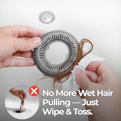 TubRing Pop-Up Drain Protector & Strainer Silicone Hair Catcher, Gray | Easy snap-in design fits around bathtub stoppers. Customizable utility guard for clog prevention. Fits 1.85"- 2.16" drains. - color: Gray