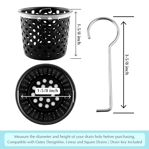 Shower Drain Strainer for Oatey Designline Shower Drain, Linear and Square with Shower Drain Key for Drain Grate Removal, Matte Black - color: Matte Black