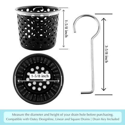 Shower Drain Strainer for Oatey Designline Shower Drain, Linear and Square with Shower Drain Key for Drain Grate Removal, Matte Black - color: Matte Black