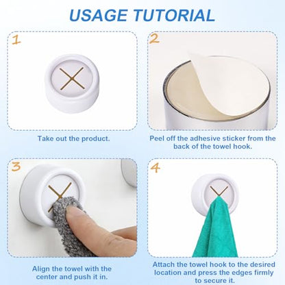 4 Pcs Kitchen Towel Hooks Round Adhesive Dish Towel Hook Premium Chrome Finish & Easy Installation Wall Mount Hand Towel Hook (White)