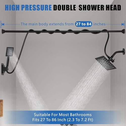Voolan Dual Shower Head for Couples, High Pressure Rain Showerhead and Handheld Spray Combo, Adjustable Double Shower Heads for 2 People Bathroom (Black) - color: Matte Black