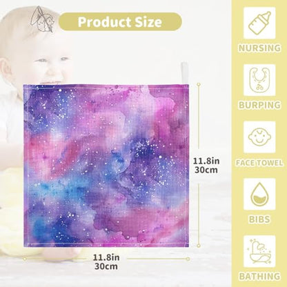 YETTASBIN Galaxy Muslin Baby Hand Washcloths, Soft Cotton Bath Face Towel, 4 Layers Extra Absorbent Feeding Burp Cloth for Newborn Infant, 5 Pack - size: 12 Inch x 5 Pack