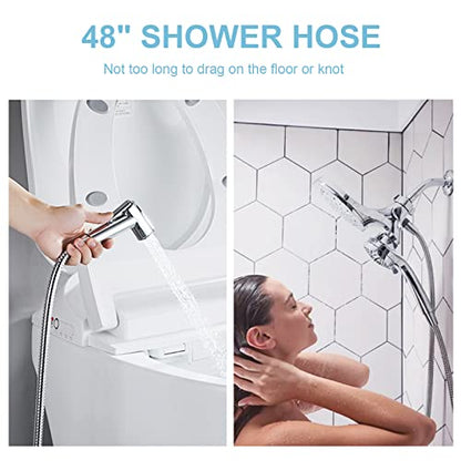 OFFO Shower Hose, 48 Inch Bidet Hose High Pressure Explosion Proof Toilet Hose for Bidet Sprayer Stainless Steel Electroplating Handheld Shower Hose Flex Hoses with Woven Inner Tube, Chrome - color: Chrome, size: 48 in