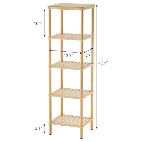 AmazerBath 5-Tier Bamboo Bathroom Shelf, Bathroom Standing Shelves, Multifunctional Shelving Unit for Living Room Bedroom Kitchen, Natural Color - size: 5 Tier - Natural