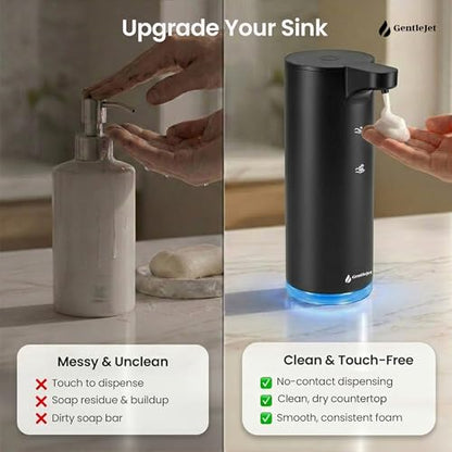 GentleJet EasyFoam Automatic Foaming Soap Dispenser, Touchless USB-C Rechargeable Sensor Pump, 304 Stainless Steel, Adjustable Foam, IPX5 Water-Resistant for Bathroom & Kitchen, 10 fl oz / 300 mL - color: Black