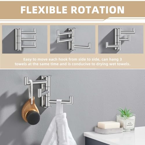 Suyar Bathroom Towel Hook Polished Chrome, Swivel Robe Hook with 3 Arms | SUS304 Stainless Steel, Wall Mounted - color: Polished Chrome, size: 1 Pack