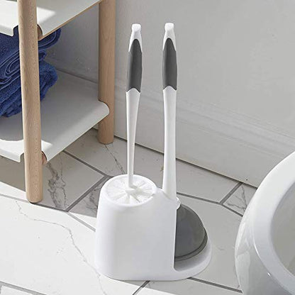 Clorox Toilet Plunger and Brush Bowl Set with Holder Caddy Storage for Cleaning Bathroom and Unclogging Toilets, White and Gray - size: 1-Pack