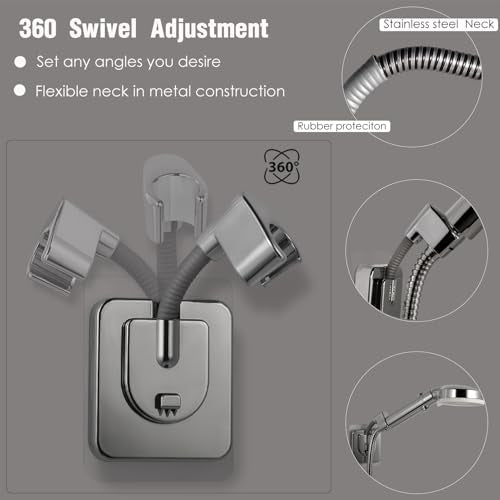 Adhesive Handheld Shower Head Holder - 360 Swivel Adjustable - Wall Mount Shower Wand Holder - (Chrome Finish)