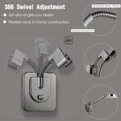 Adhesive Handheld Shower Head Holder - 360 Swivel Adjustable - Wall Mount Shower Wand Holder - (Chrome Finish)