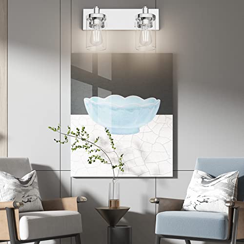 Aipsun Bathroom Vanity Lighting Fixtures Chrome Vanity Light 2 Light Stainless Steel Bathroom Light with Clear Glass Shade(Exclude Bulb) - color: Chrome, size: 2-Light
