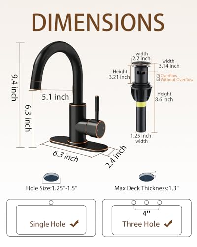 Bathroom Faucets, Bar Sink Faucet Single Hole for Bathroom Kitchen Campers with Pop-Up Drain Hose, Suitable for Farmhouse Vanity Lavatory - color: Oil Rubbed Bronze, style: Classic