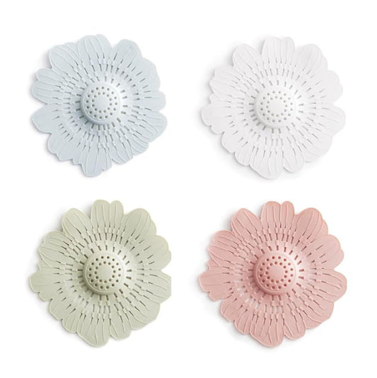 4 PCS Flower Shape Hair Catcher Silicone Hair Stopper Shower Drain Covers with Suction Cup Mesh for Bathroom Bath Tub Bathtub Kitchen Sink Laundry Kitchen Drains