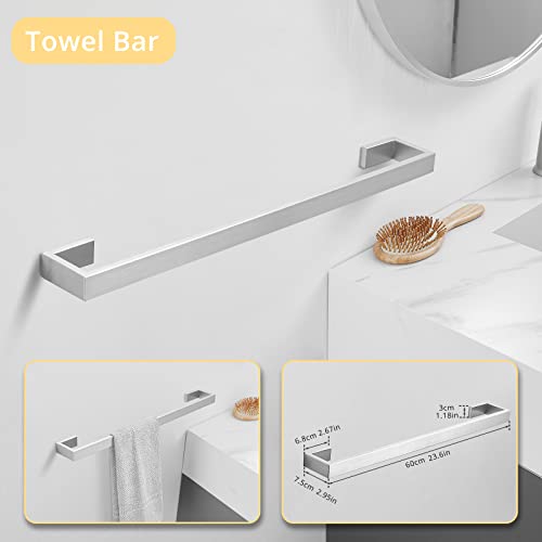 Fapully 23.6-Inch 6 Piece Bathroom Hardware Accessories Set Brushed Nickel | Stainless Steel Wall Mounted Include Towel Bar,Hand Towel Holder,Toilet Paper Holder,Robe Towel Hook,Coat Hook,Towel bar set - color: Brushed Nickel, style: 6 Piece