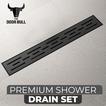 24 Inch Linear Shower Drain - Removable Brick Pattern Grate | 304 Stainless Steel Rectangular Floor Drain Set with Hair Catcher, Adjustable Leveling Feet & Adapter - color: Matte Black With Grate, size: 24 Inch
