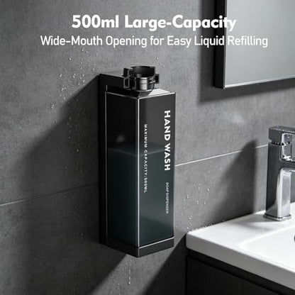 Wall Mounted Lockable Shampoo and Conditioner Dispenser | 17oz Large Pump Head No Drill Refillable ABS Plastic Bottle For Bathroom Shower Commercial Use Black 1 Pack - color: Black, size: 1