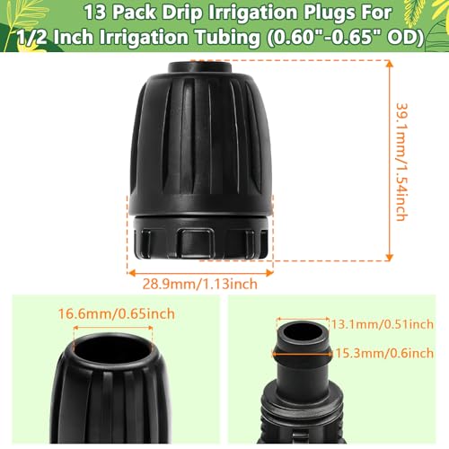 13 Pcs 1/2 Inch Drip Irrigation End Plug Fittings, Drip Line Lock Nut Barbed Plug Connectors For 1/2 Inch Drip Tubing (0.60"-0.65" OD) Garden Irrigation System Anti-drop Connection Parts - size: 1/2 inch Plug