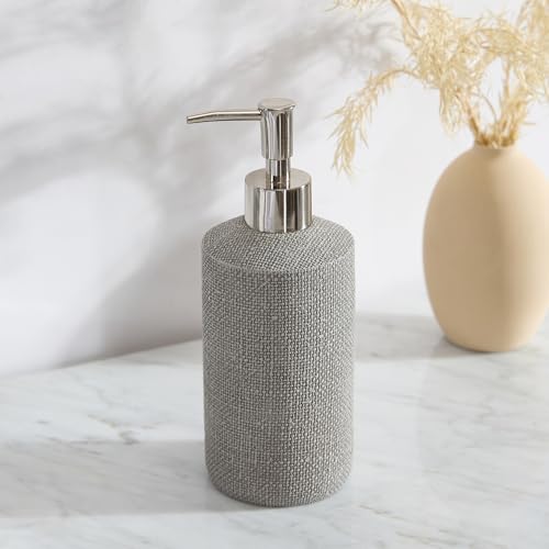 Tahari Home Bathroom Organizer Set - 4-Piece, Resin | Countertop Accessories | Toothbrush Holder, Tumbler, Vanity Tray & Lotion Pump | Modern Textured Design | Durable & Easy Clean | Astor Light Gray - color: Light Grey