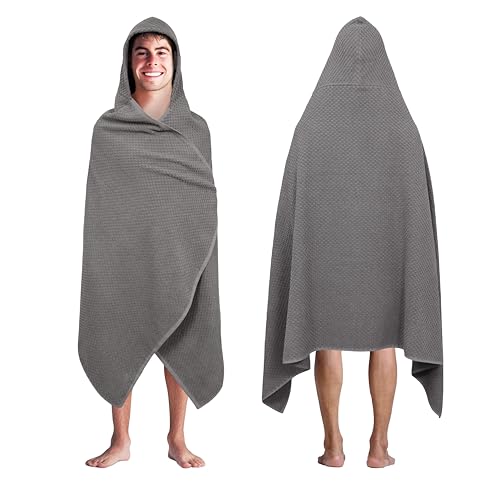 COTTON CRAFT Hooded Bath Towel for Adults – 100% Cotton Waffle Weave Towel | Oversized 35 x 70 inches Ringspun Terry Bath Sheet Wrap with a hood - Soft Super Absorbent Quick Dry – 450 GSM – Grey - color: Grey, size: 1 Pack Hooded Towel