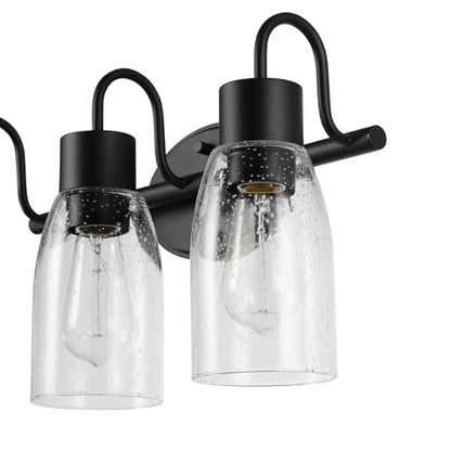 Globe Electric 63000205 5-Piece All-in-One Bathroom Accessory Set with 19" 3-Light Vanity Light, Matte Black, Seeded Glass Shades, Towel Bar, Robe Hook, Toilet Paper Holder, Towel Ring, Powder Room - color: Black, Seeded Shades