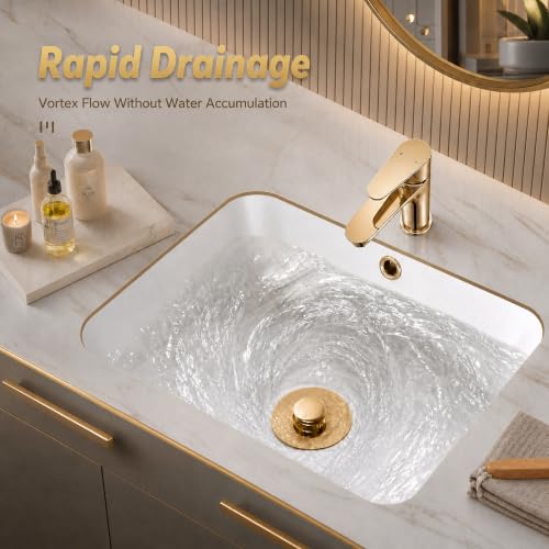 Snailhouse Bathroom Sink Stopper, Stainless Steel Pop Up Anti Clog Bathroom Sink Drain Strainer Plug with Brass Core and Removable Hair Catcher, Gold