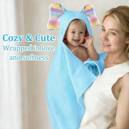 VOOVA & MOVAS Blue Baby Hooded Bath Towels, Organic 100% Cotton,33"X31.5" - color: Baby Blue Elephant, size: 33 x 31.5 inches