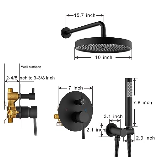 Black Shower Faucets Sets Complete, Matte Black Shower Fixtures, Shower System with 10 Inch Rainfall Shower Head And High Pressure Handheld, Brass Valve with Pressure Balance Cartridge - style: 10-inch Black