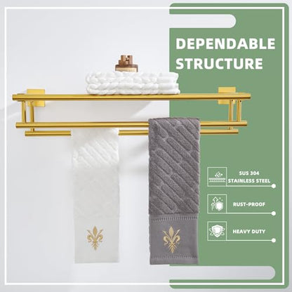 Angle Simple Towel Rack with Holder for Bathroom, SUS 304 Stainless Steel Wall Bath Towel Shelf with Double Bar, Brushed Dark Gold, 23.62 Inches - color: Brushed Dark Gold, size: 23.62-Inch