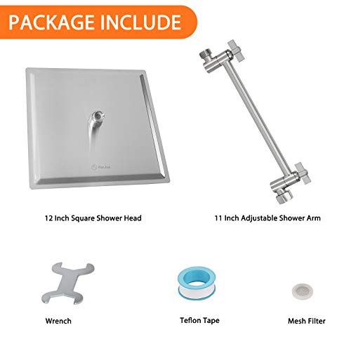 High Pressure Large Stainless Steel Square Rain ShowerHead With Shower Arm Waterfall Full Body Coverage Easy to Clean and Install (12 Inch With Arm, Brushed Nickel) - color: Brushed Nickel, size: 12 Inch With Arm
