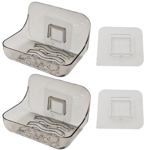 2Pcs Black Clear Acrylic Soap Dish, Self Draining Soap Holder for Shower, Wall Mounted No Drilling Adhesive Soap Saver Tray for Bathroom, Kitchen Sink, Tub Organizer - color: Black Clear