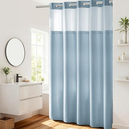 River Dream Heavyweight Waffle No Hook Shower Curtain with Liner,Blue,71x86 | Dotted Waffle,Snap-in Liner,Heavy Duty,Quick Dry,Mesh Top Window,With Bottom Magnets,Hotel-Grade,Washable,Extra Long Size - color: Blue, size: 71"W x 86"L (Pack of 1)
