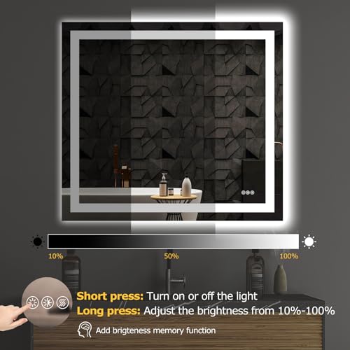 Hivone 40"X36" LED Bathroom Mirror with Lights, Anti-Fog, Dimmable, Backlit + Front Lit, Smart Bathroom Vanity Mirror, Memory Function, Shatterproof, Tempered Glass (Horizontal/Vertical) - size: 40"L x 36"W